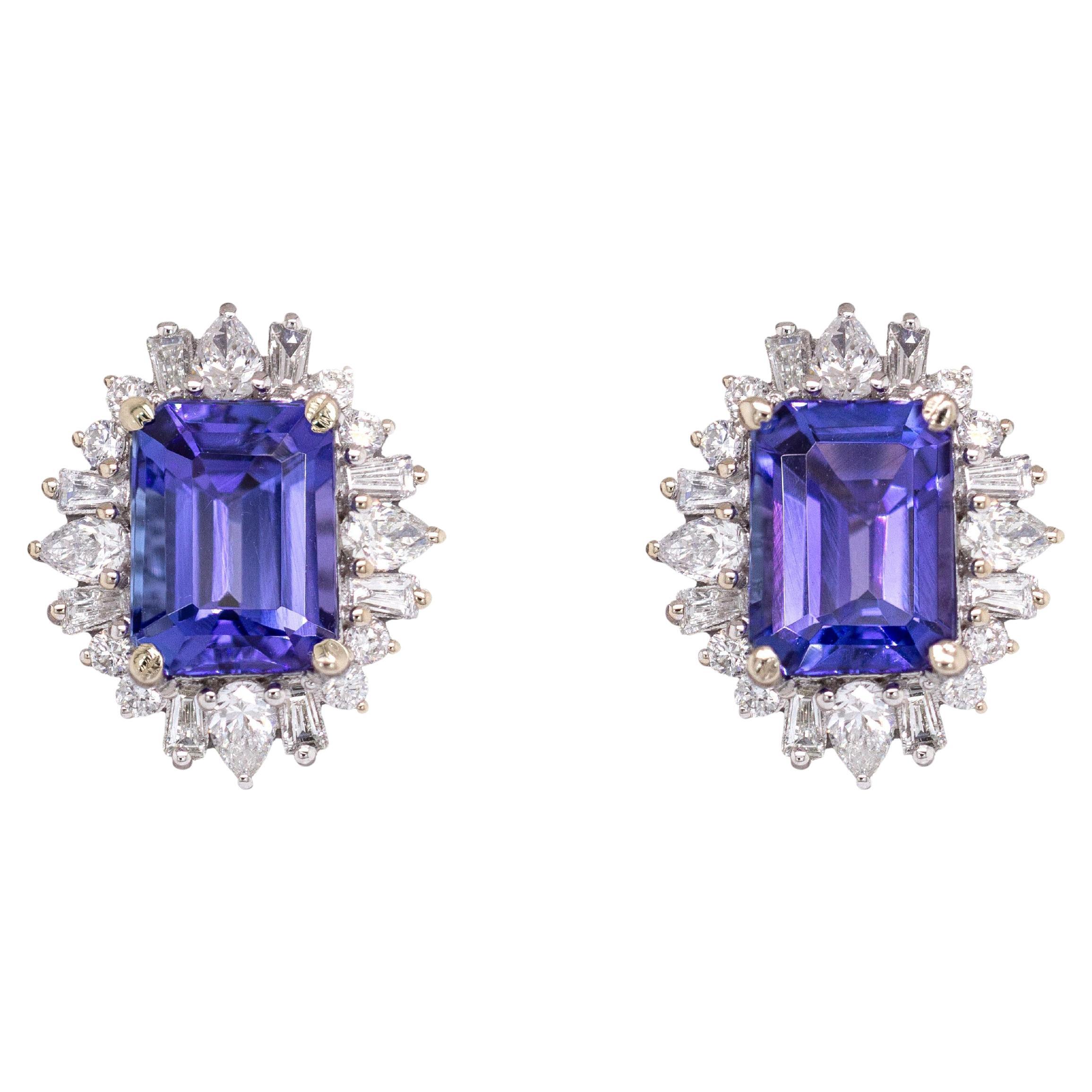 Orecchini con tanzanite da 3,79 carati e diamanti naturali: oro bianco massiccio 14k  8x6 mm