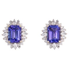 Orecchini con tanzanite da 3,79 carati e diamanti naturali: oro bianco massiccio 14k  8x6 mm