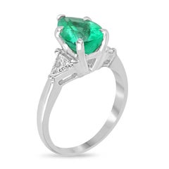 3.79tcw PLAT Pear Colombian Emerald & Diamond 3-Stone Ring