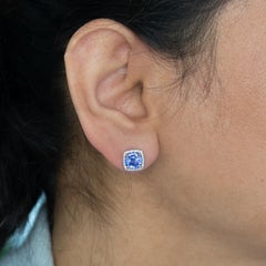 3.7Ct AAA Tanzanite Stud Earrings with Natural Diamond Accents: Solid 14K Gold