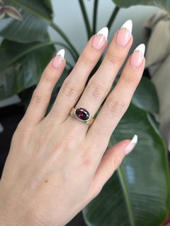 3.7ct Burgundy Tourmaline Ring with Natural Diamonds Accents: Solid 14K Gold