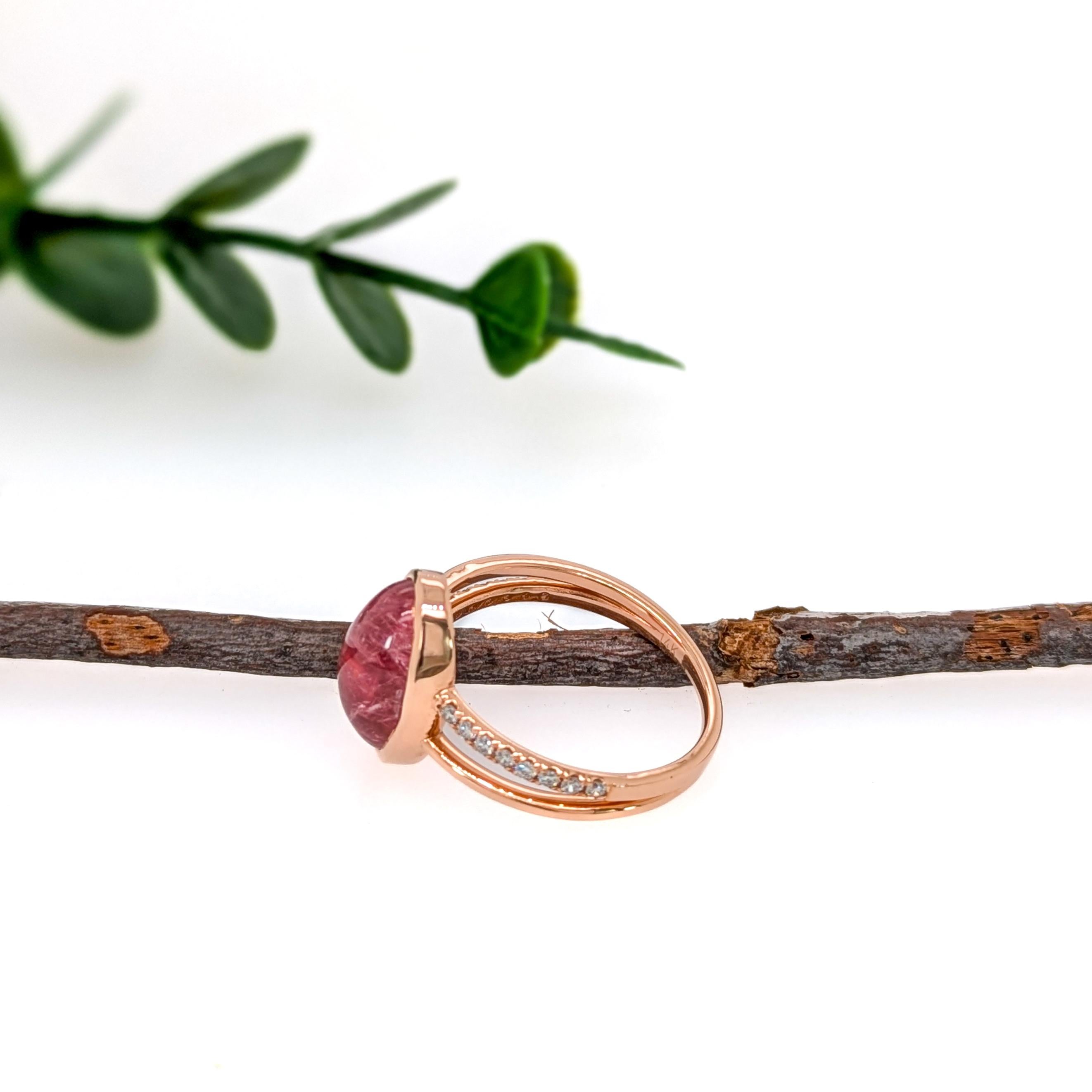 Art Deco 3.7ct Pink Tourmaline Ring w Natural Diamond Accents in 14K Gold  OV 12x8mm For Sale