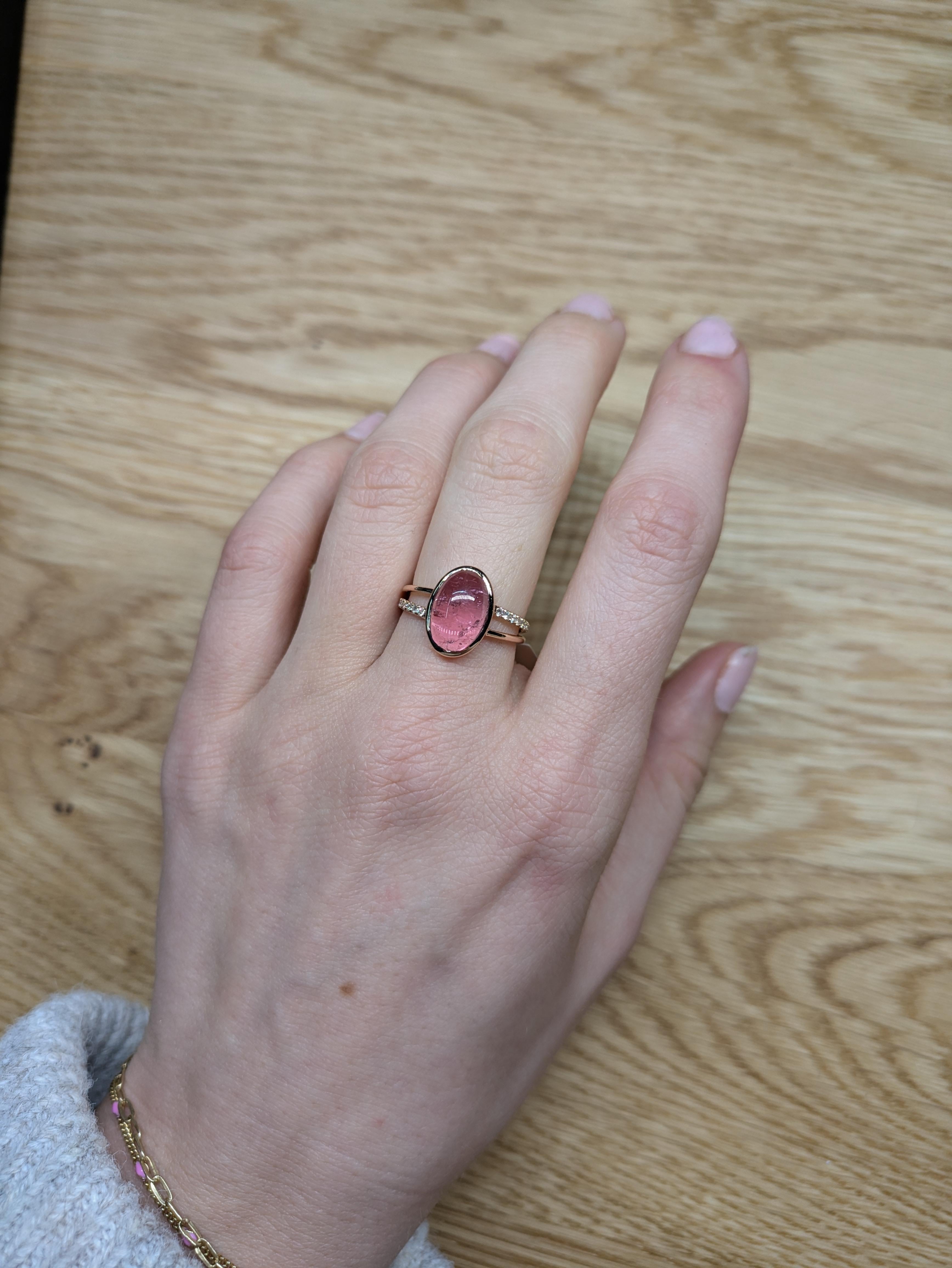 Women's 3.7ct Pink Tourmaline Ring w Natural Diamond Accents in 14K Gold  OV 12x8mm For Sale