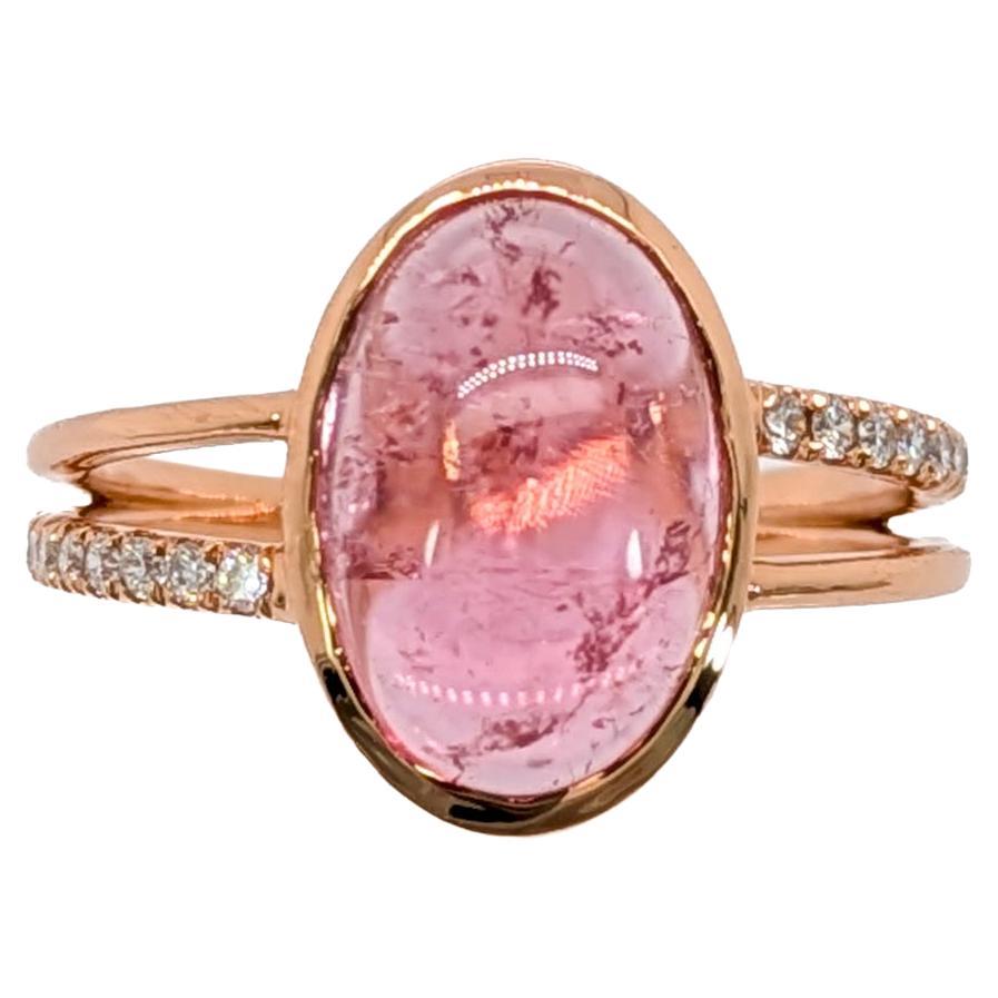 3.7ct Pink Tourmaline Ring w Natural Diamond Accents in 14K Gold  OV 12x8mm