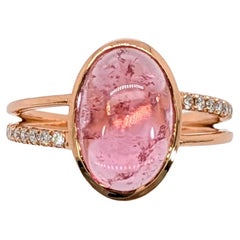 3.7ct Pink Tourmaline Ring w Natural Diamond Accents in 14K Gold  OV 12x8mm