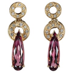 3.7Ct Rubellite Tourmaline Earrings with Natural Diamond Accents: Solid 14K Gold