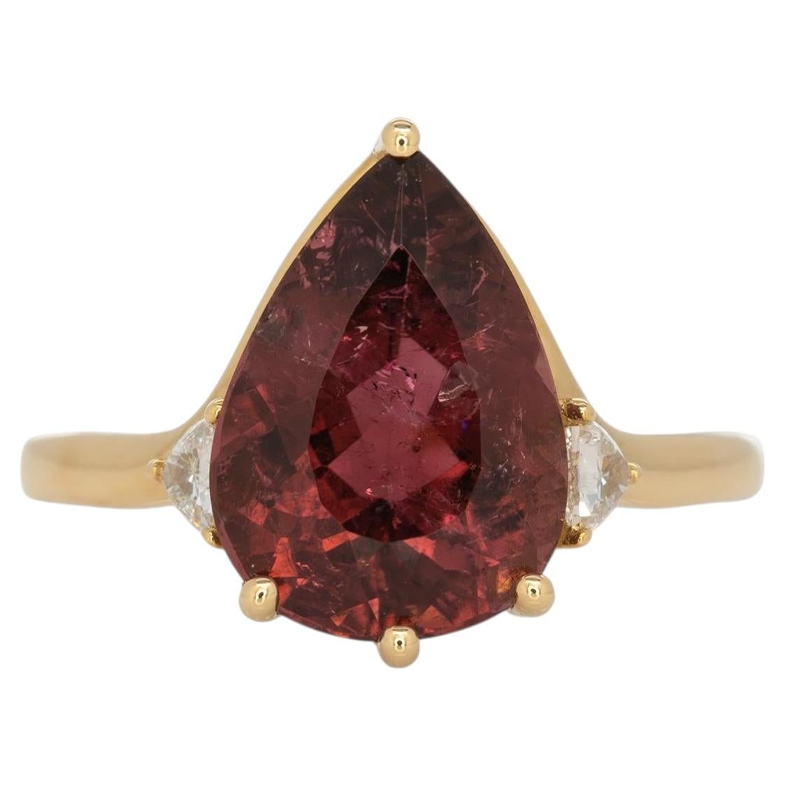 Bague en tourmaline rubellite de 3,7 carats, rehaussée de diamants extraits de mines terrestres : or massif 14 carats