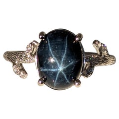 3.7ct Star Sapphire Ring w Natural Diamond Accents in Solid 14K Gold  OV 10x8mm