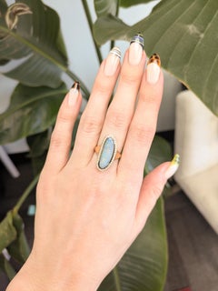 3.7cts Boulder Opal Statement Ring with Natural Diamonds Accents: Solid 14k Gold