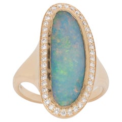 3.7cts Boulder Opal Statement Ring with Natural Diamonds Accents: Solid 14k Gold 3.7cts Boulder Opal Statement Ring with Natural Diamonds Accents: Solid 14k Gold