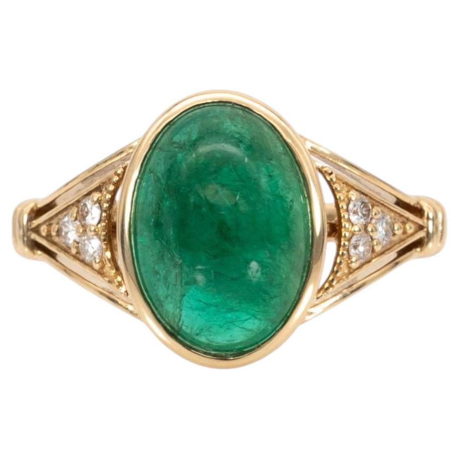 3.7cts Zambian Emerald Ring with Natural Diamonds Accents: Solid 14K Gold, Oval