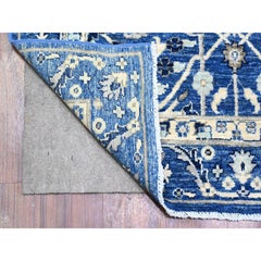 3'7 "x10' Sapphire Blue Natural Wool Fine Peshawar Hand Knots Rugs Wide Runner Rugs