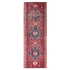 3
7"x10
3" Summer Fig Red Vintage Persian Heriz Pure Wool Runner Oriental Rug