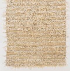 3.7x10.9 Ft Vintage Plain Cream Tulu Rug. 100% Natural Undyed Mohair Wool Runner