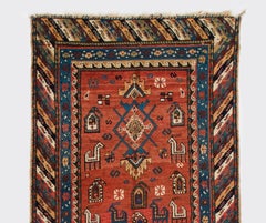 3.7x11 ft Antique Caucasian Shahsavan Runner Rug with Zoomorphic Animals Pattern
