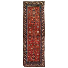3.7x11 ft Antique Caucasian Shahsavan Runner Rug with Zoomorphic Animals Pattern