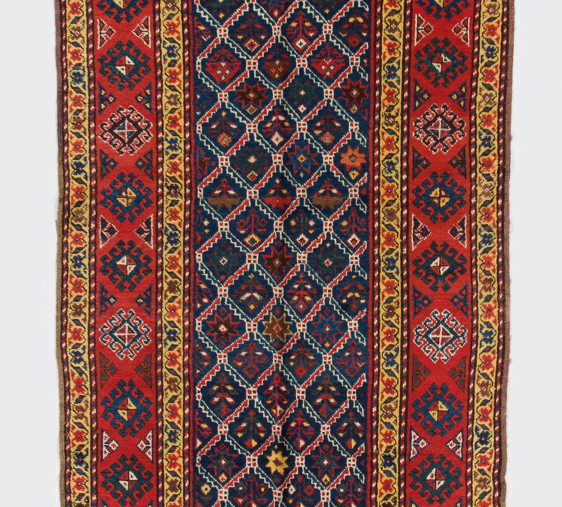 3.7x11.4 Fuß Antiker kaukasischer Talish-Läufer. CIRCA 1880, 100% Wolle (Kasachisch) im Angebot
