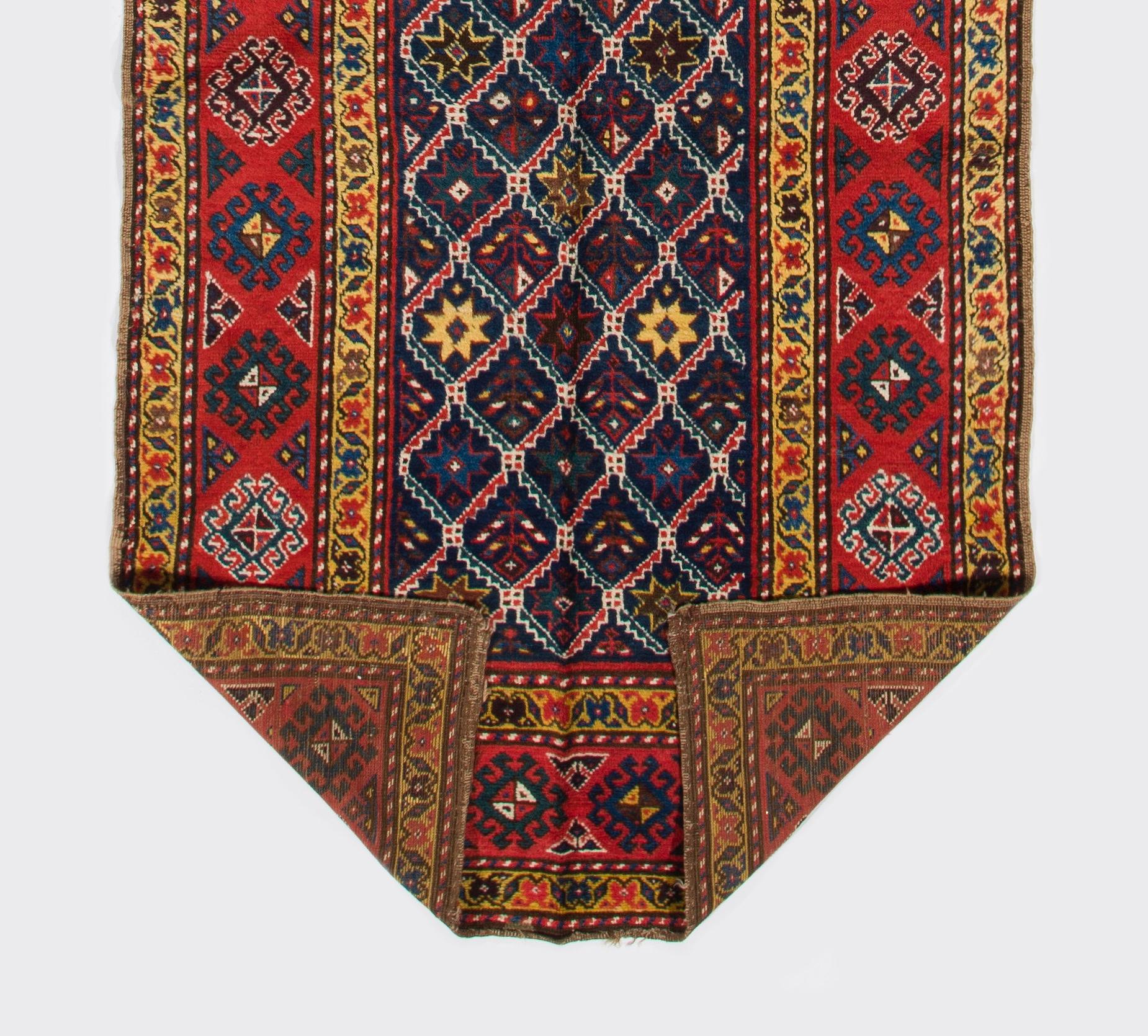 3.7x11.4 Fuß Antiker kaukasischer Talish-Läufer. CIRCA 1880, 100% Wolle (Kaukasisch) im Angebot