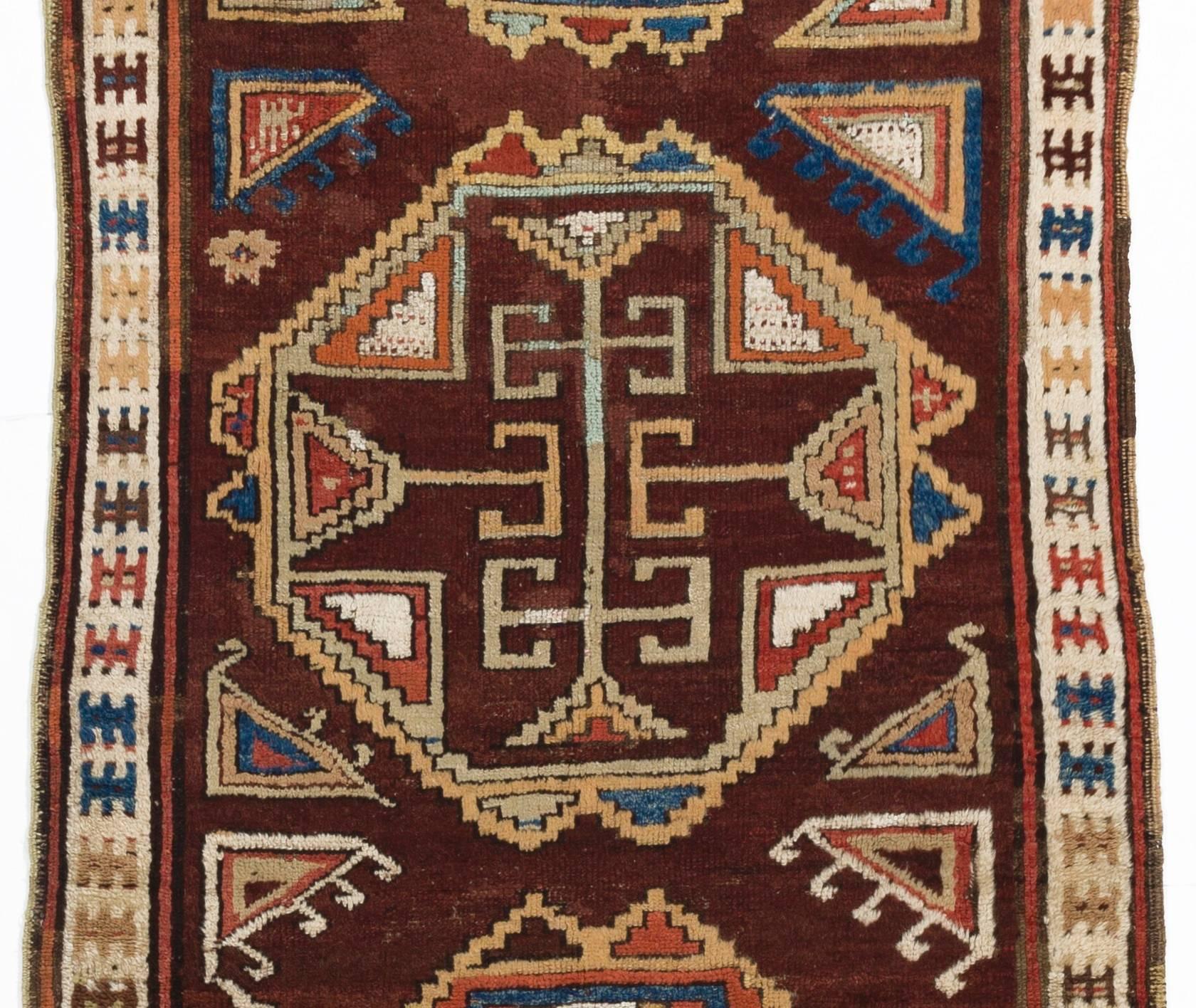 Hand-Knotted 3.7x11.7 Ft Antique Hand Knotted Anatolian Konya Karapinar Runner Rug For Sale