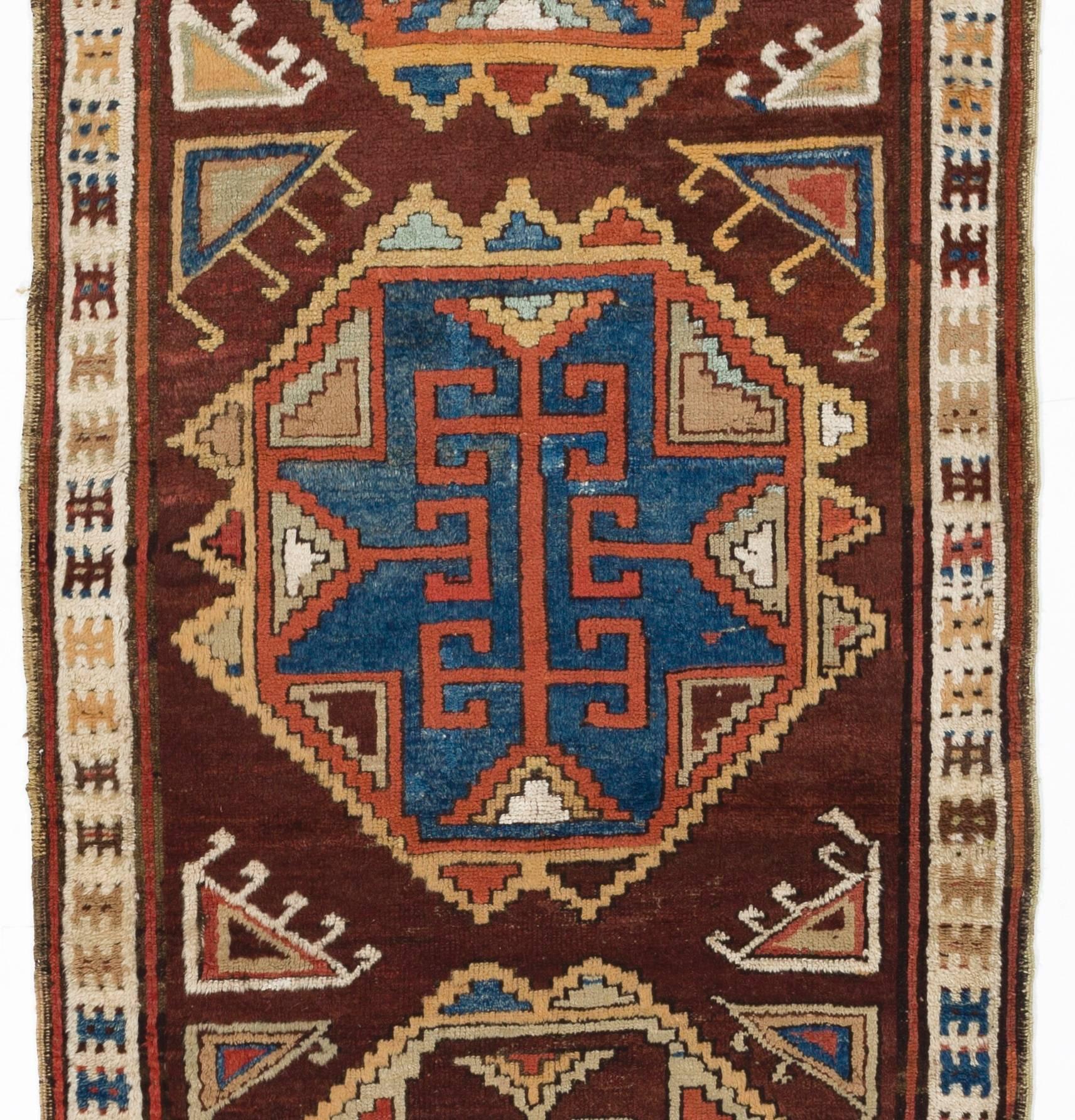 3.7x11.7 Ft Antique Hand Knotted Anatolian Konya Karapinar Runner Rug In Good Condition For Sale In Philadelphia, PA