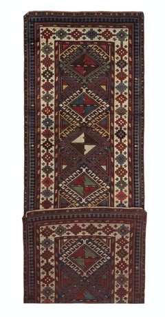 3.7x11.8 Ft Antique Kazak Shulaver Runner Rug, South Caucasus, Ca 1880