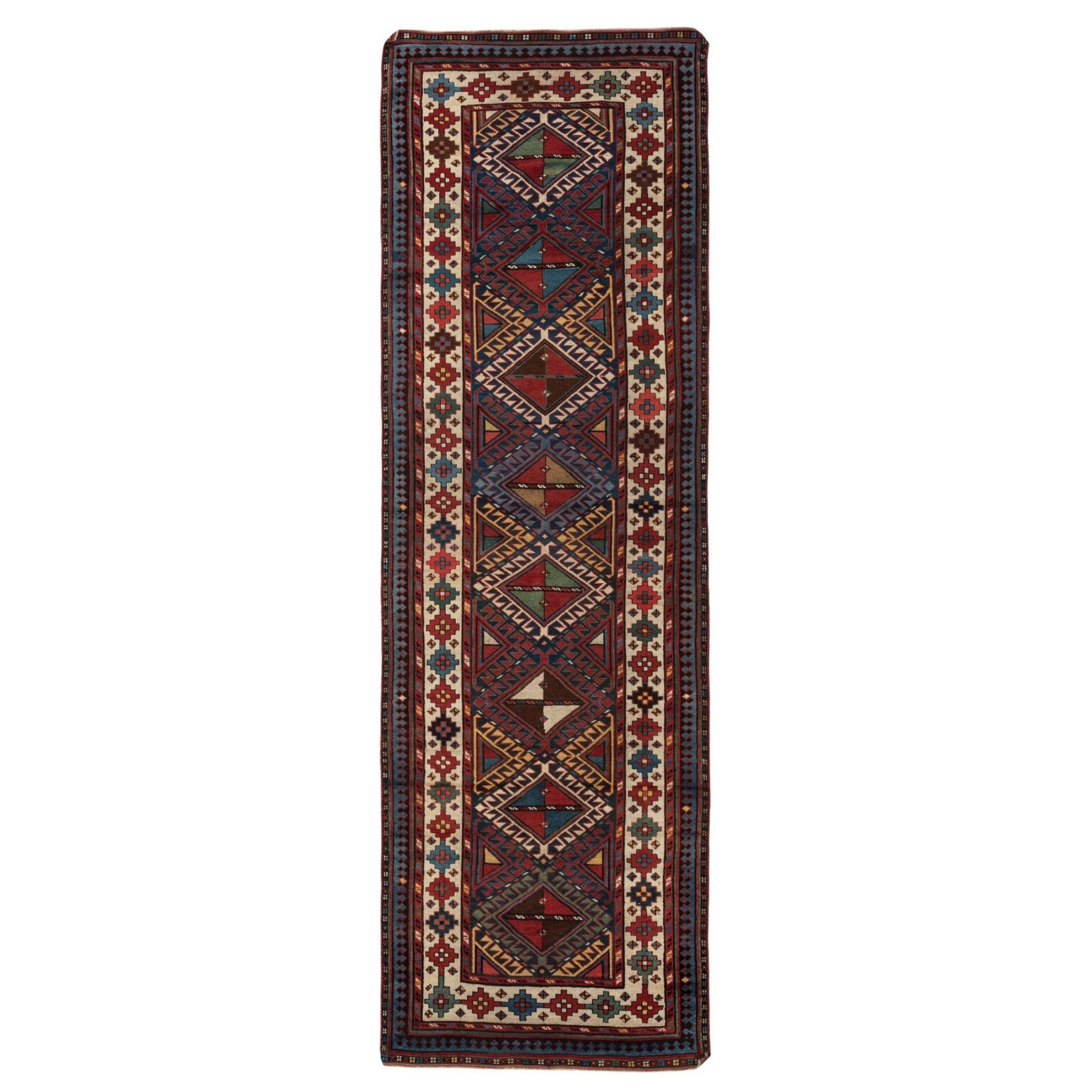 3.7x11.8 Ft Antique Kazak Shulaver Runner Rug, South Caucasus, Ca 1880