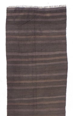 3.7x12 ft Vintage Flat-Woven Handmade Anatolian Wool Kilim Runner in Brown