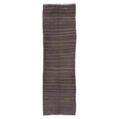 3.7x12 ft Vintage Flat-Woven Handmade Anatolian Wool Kilim Runner in Brown
