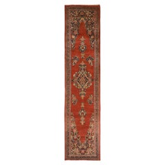 3'7"x15' Red Vintage Persian Sarouk Full Pile Hand Knotted Pure Wool Runner Rug