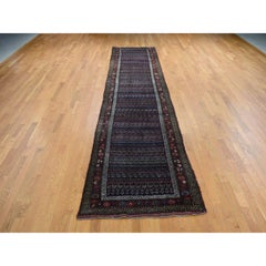 3'7"x16'6" Blue, Antique Kurdish Bijar, Pure Wool Hand Knotted Wide Runner Rug