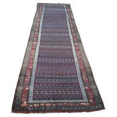 3'7"x16'6" Blue, Antique Kurdish Bijar, Pure Wool Hand Knotted Wide Runner Rug