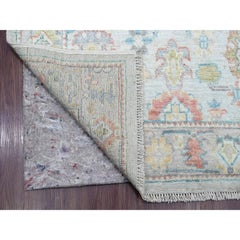 3'7"x19'7" Light Blue Afghan Angora Oushak Hand Knotted Wool Runner Oriental Rug