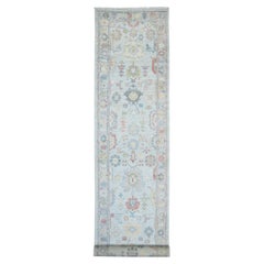 3'7"x19'7" Light Blue Afghan Angora Oushak Hand Knotted Wool Runner Oriental Rug