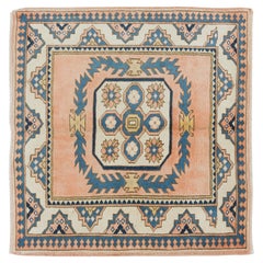 3.7x4 Ft Square Modern Geometric Pattern Hand Knotted Turkish Unique Accent Rug