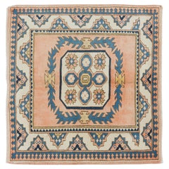 3.7x4 Ft Square Vintage Geometric Pattern Hand Knotted Turkish Unique Accent Rug