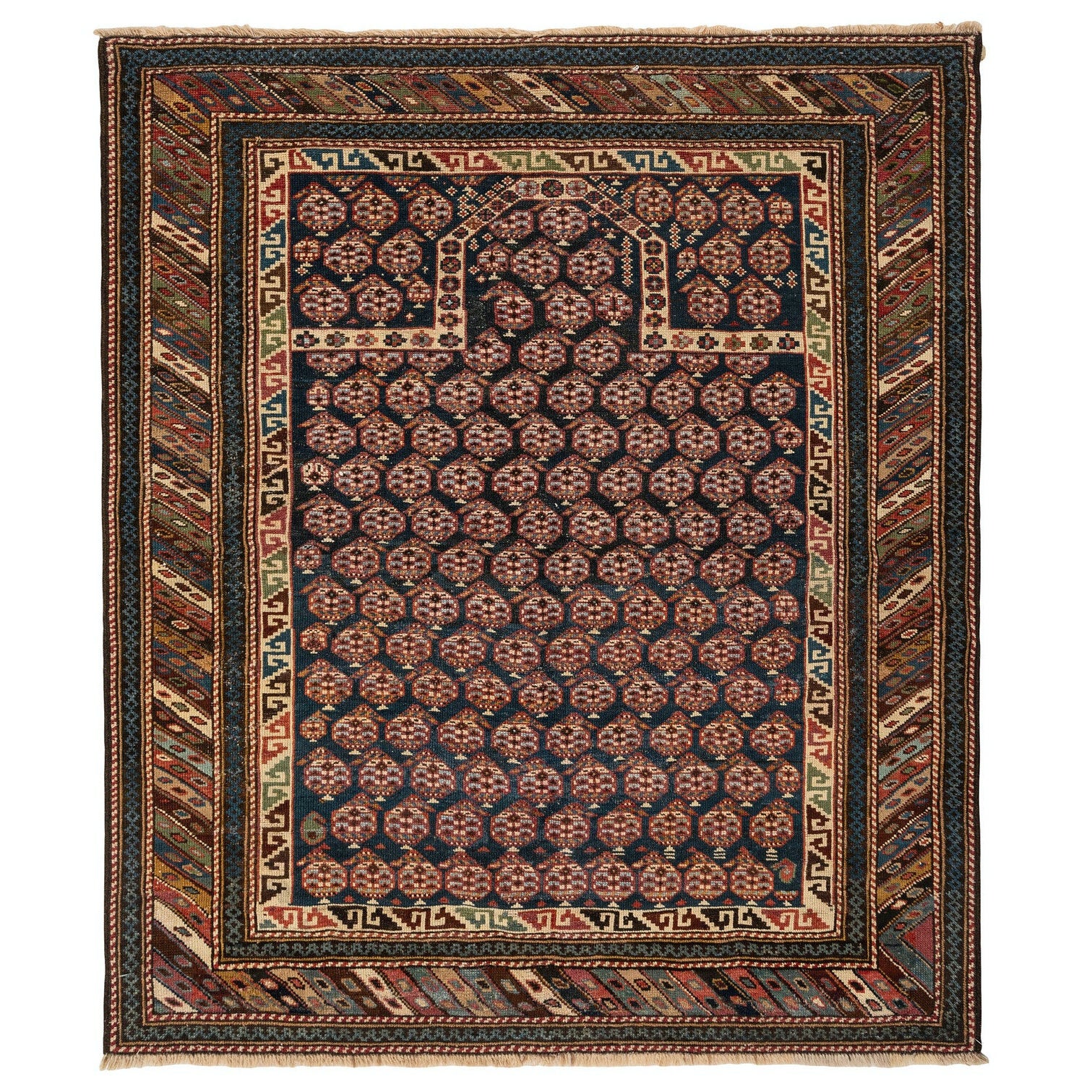 3.7x4.4 Ft Antique Shirvan Prayer Rug, East Caucasus, Late 19th Century For Sale
