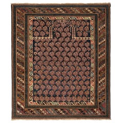 3.7x4.4 Ft Antique Shirvan Prayer Rug, East Caucasus, Late 19th Century