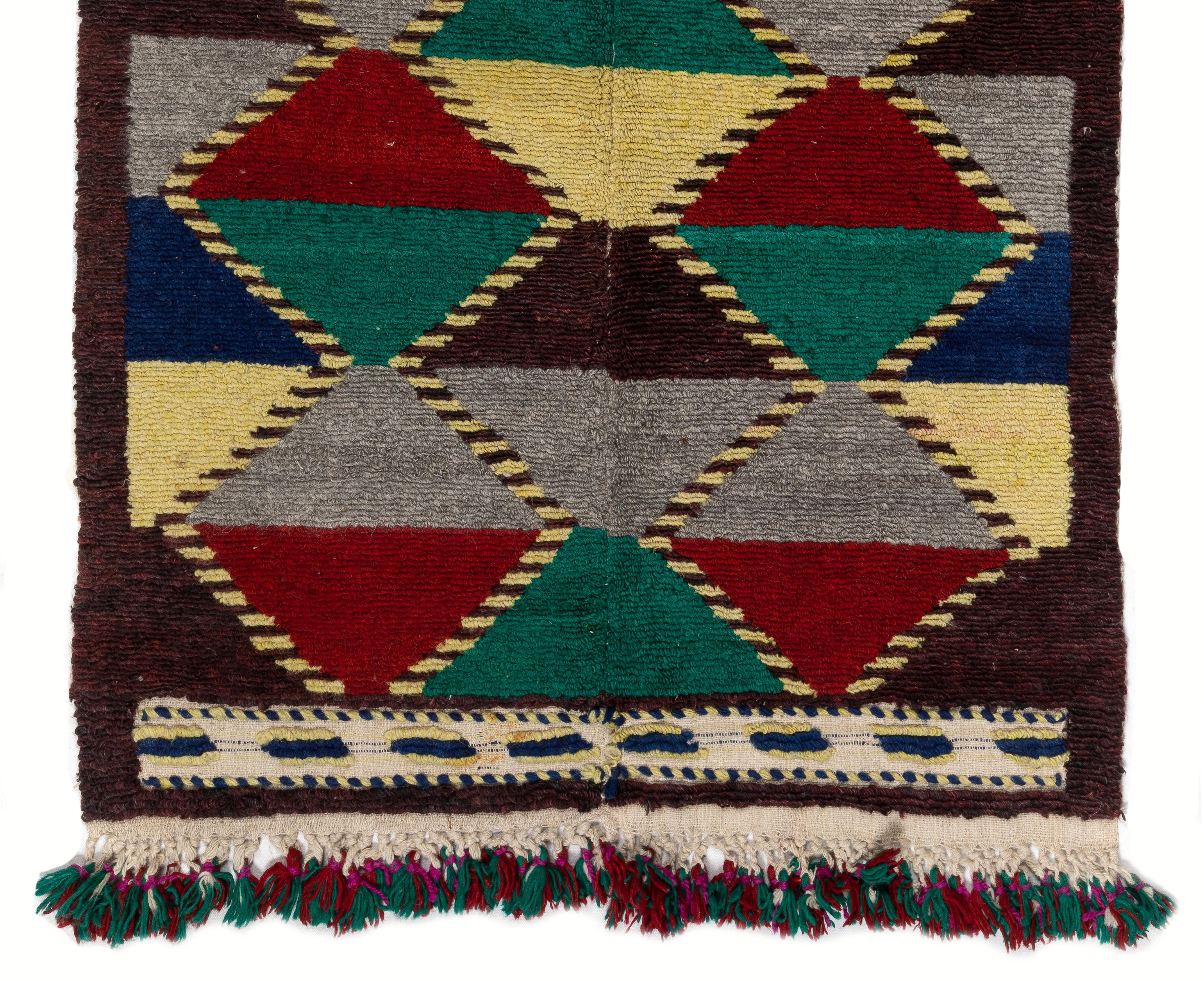 Mid-Century Modern 3.5x4.3 Ft One of a Kind Vintage Tulu Rug, Colorful Wall Hanging, Decorative Art For Sale