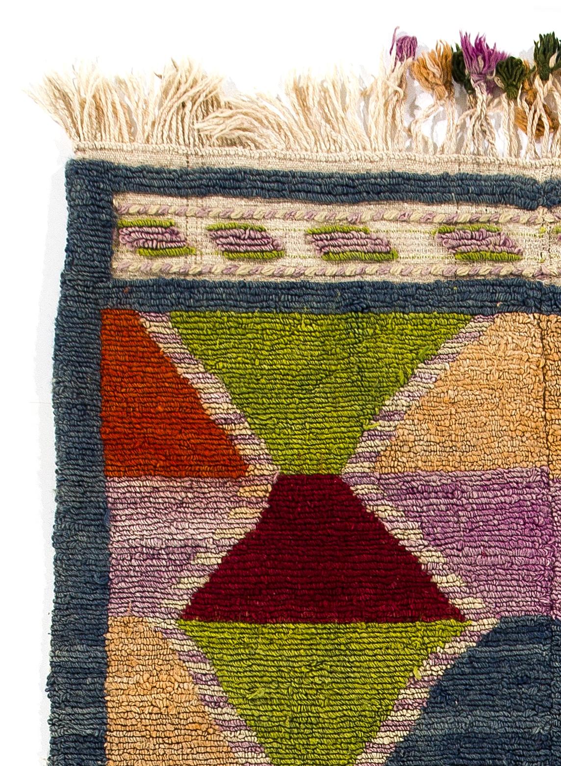 Mid-Century Modern 3.7x4.6 Ft Colorful Unique Vintage Tulu Rug, Shaggy Wall Hanging, Decorative Art For Sale