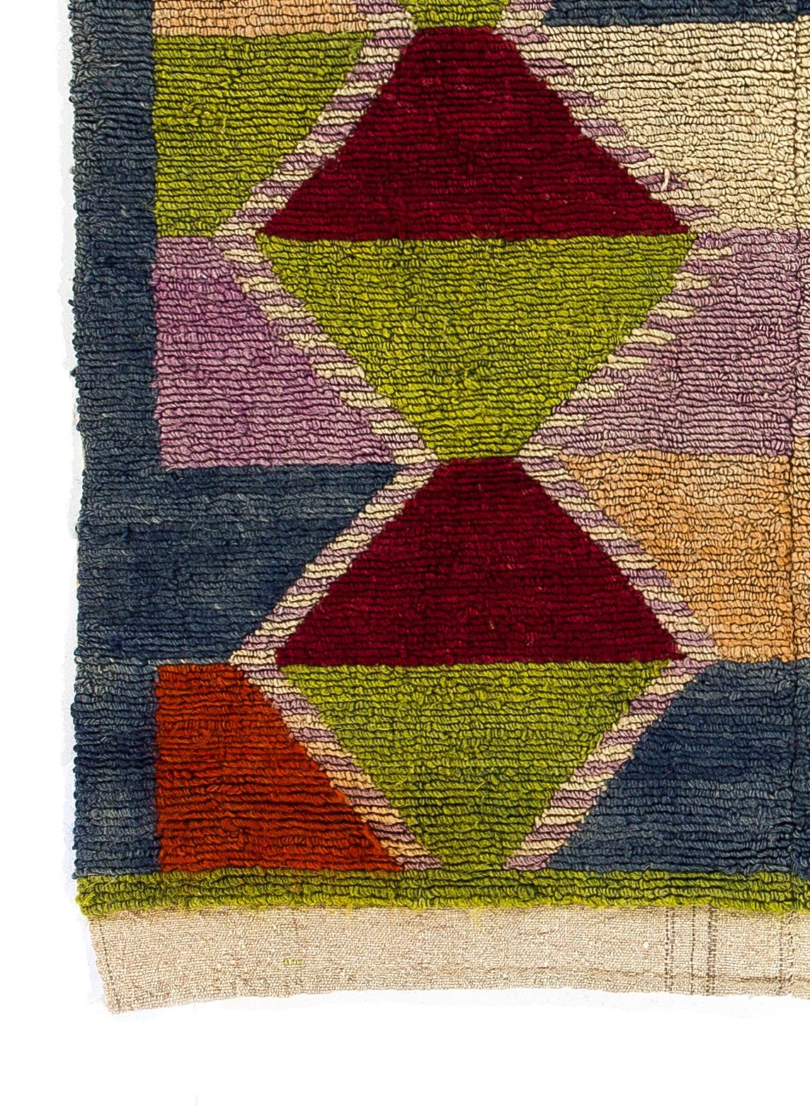 Hand-Knotted 3.7x4.6 Ft Colorful Unique Vintage Tulu Rug, Shaggy Wall Hanging, Decorative Art For Sale