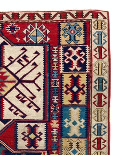 3.7x4.8 ft Antique Caucasian Shirvan Kuba Rug with Unusual Kilim Design