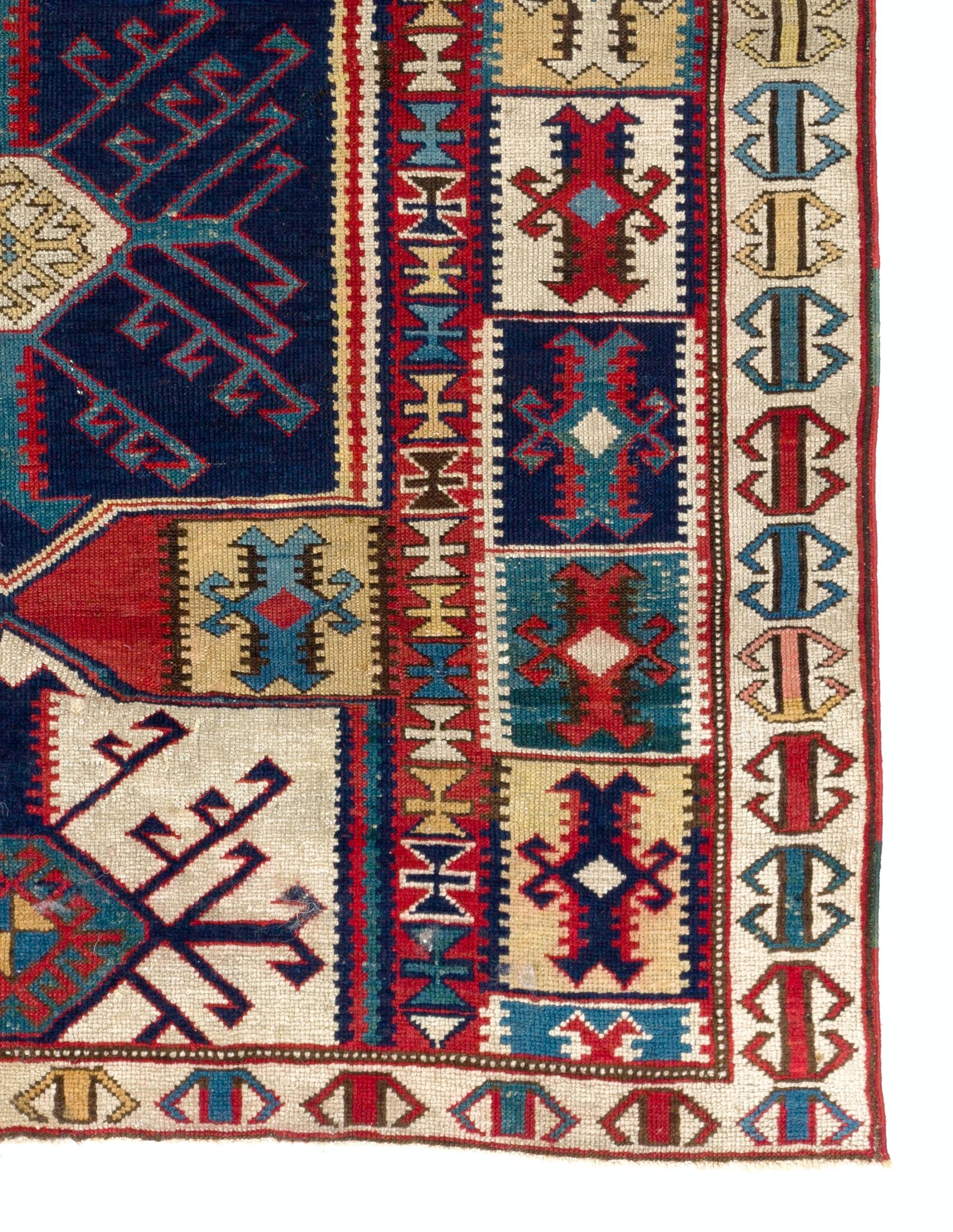 Rare 19th Century Antique Caucasian Shirvan Kuba Rug with Unusual Kilim