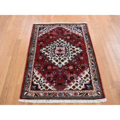Alfombra bohemia de lana pura, anudada a mano, estilo Zoroastriano Amadan, de color rojo granate, de 3'7" x 4'8"