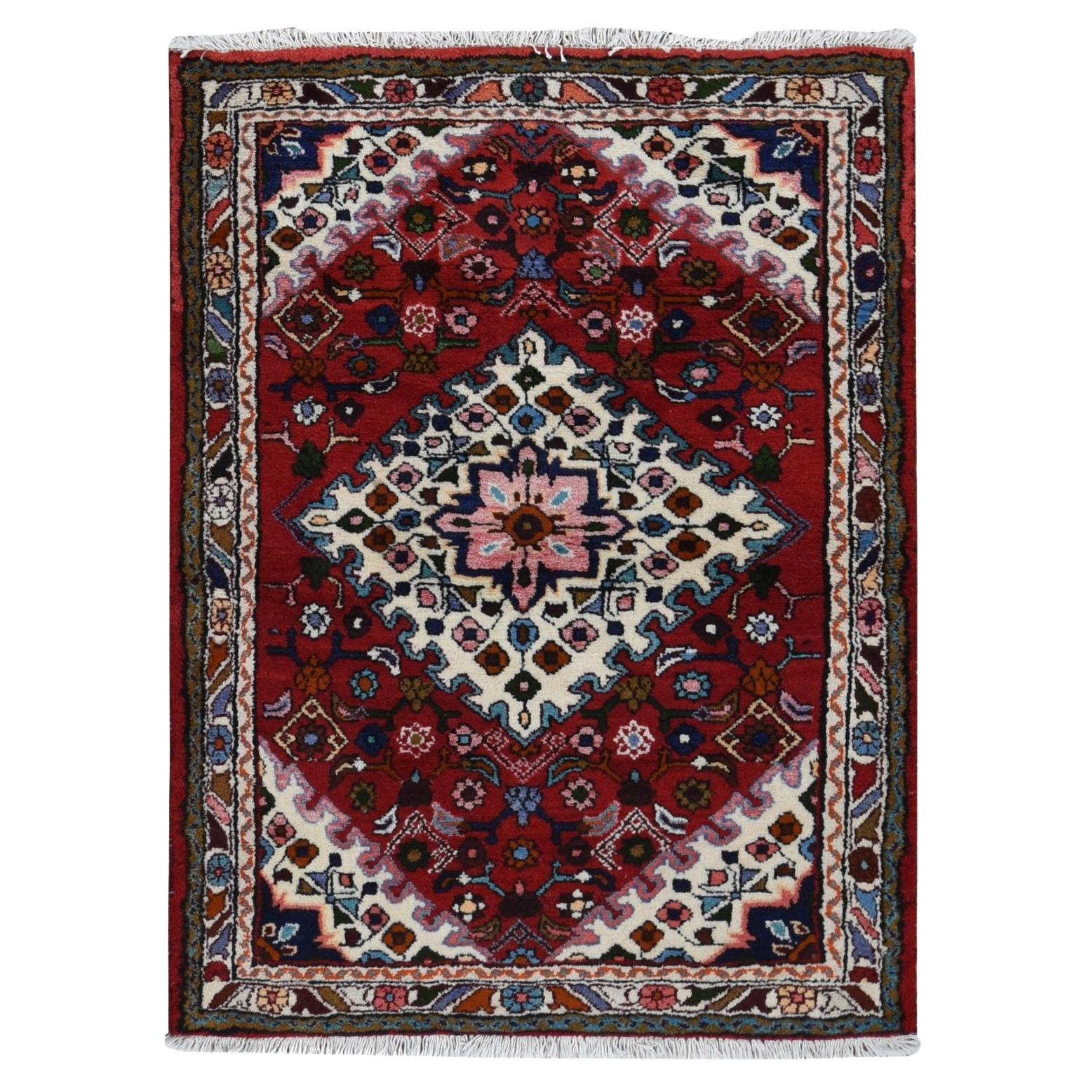 3
7 "x4
8" Kastanienbraun Rot, Neupersisch Böhmisch Hamadan, Reine Wolle Handgeknüpft Teppich