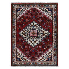 3
7 "x4
8" Kastanienbraun Rot, Neupersisch Böhmisch Hamadan, Reine Wolle Handgeknüpft Teppich