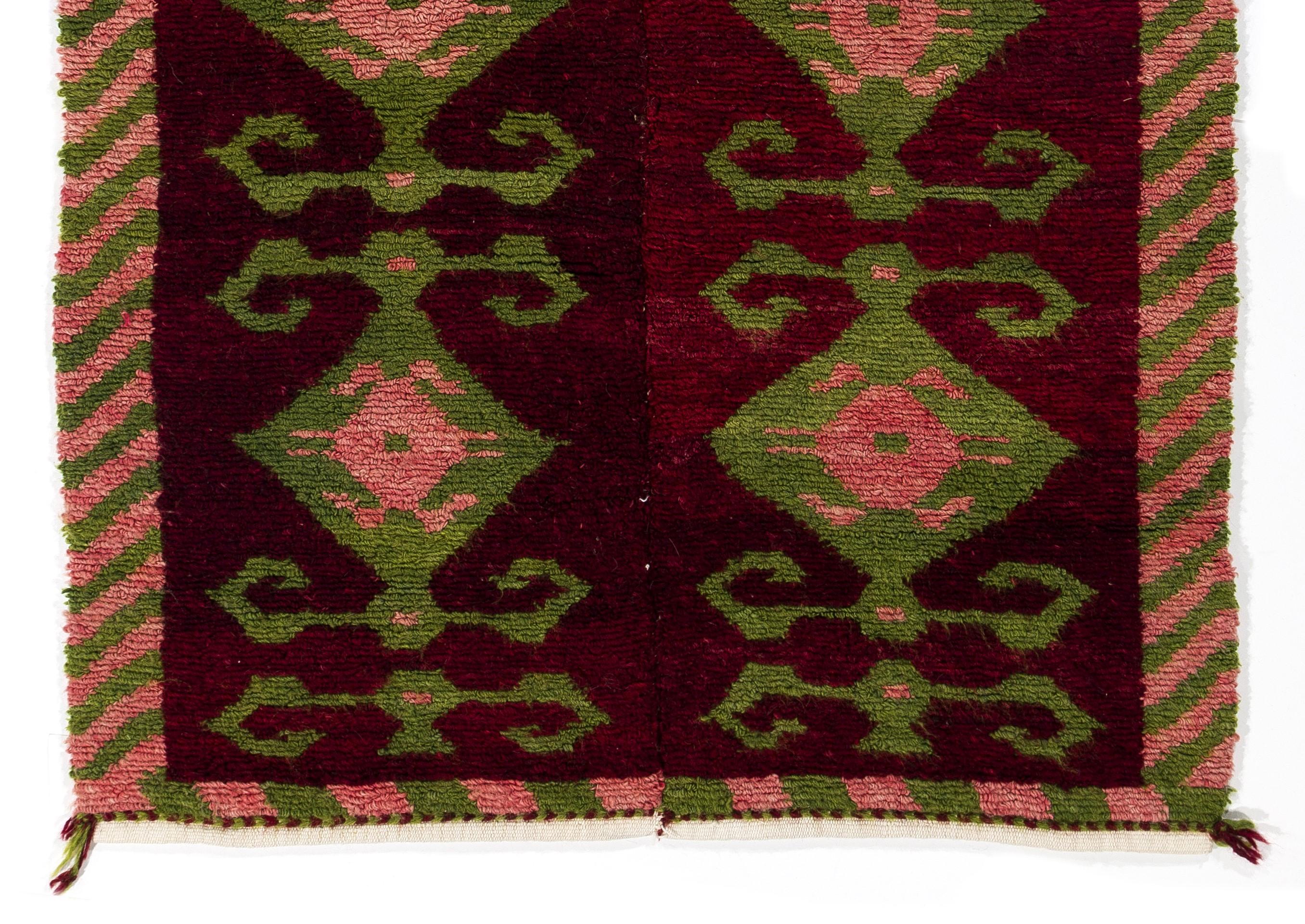 Turkish 3.6x5 Ft Vintage One-of-a-Kind Hand-Knotted Tulu Wool Rug with Ram’s Horn Design For Sale