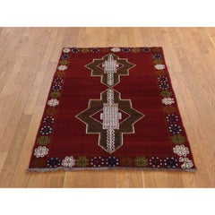 Tappeto orientale afgano baluchi rosso, 3'7"x5', con motivi geometrici, in lana annodato a mano