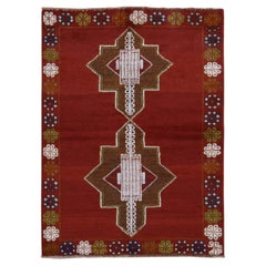 Tappeto orientale afgano baluchi rosso, 3'7"x5', con motivi geometrici, in lana annodato a mano