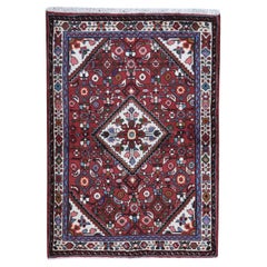 3'7 "x5'1" Nuovo Tappeto Persiano Hamadan con Design Geometrico in Pura Lana Annodato a Mano