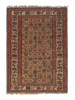 3.7x5.2 Ft Antique Yellow Ground Kuba (Quba) Rug With Birds, North East Caucasus